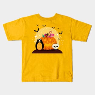 Halloween card with pumpkin skull Kids T-Shirt